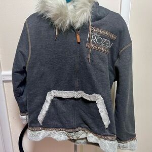 Disney Frozen Broadway Kristoff Sherpa Fleece Fur Hoodie Jacket Gray Sz Medium